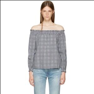 rag & bone Black and White Checkered off the shoulder Blouse, size XS